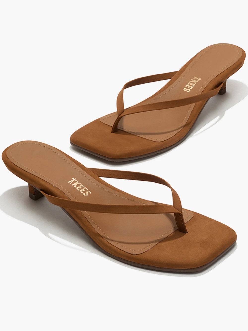 NEW TKEES Julia Kitten Heel Flip Flop in Camel Suede - Picture 6 of 11